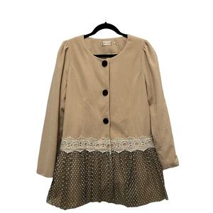 Altar'd State Pea Coat Ruffle Tulle Peplum Snap Button Jacket Beige Womens Sz S